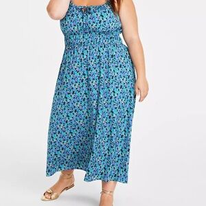Blue Smocked Maxi Sundress with Spaghetti Straps